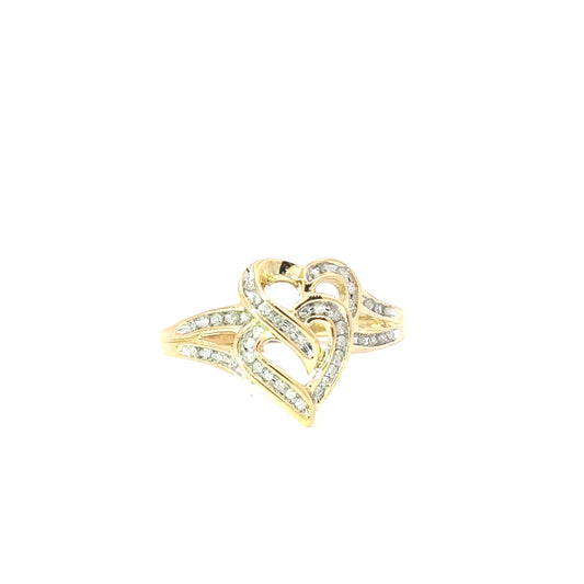 10K Yellow Gold Diamond Hearts Ring