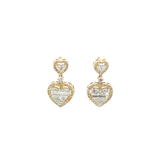 14K Yellow Gold Heart Diamond Pendant Earring Set