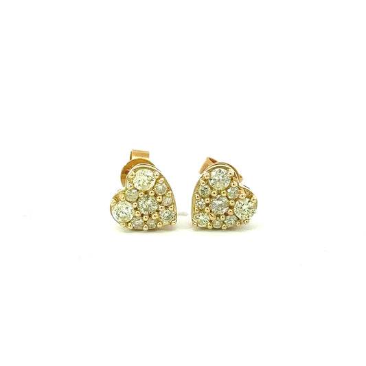 10K Yellow Gold Diamond Heart Screwbacks