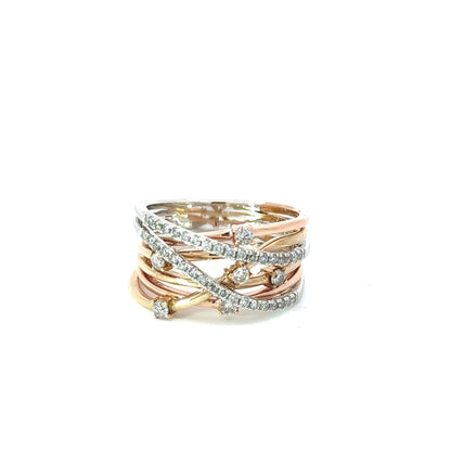 10K Tri Color Twist Diamond Ring