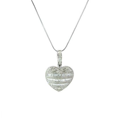 10K White Gold Diamond Heart Pendant 1.00 CTTW