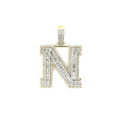 10K Yellow Gold Diamond Letter N Charm