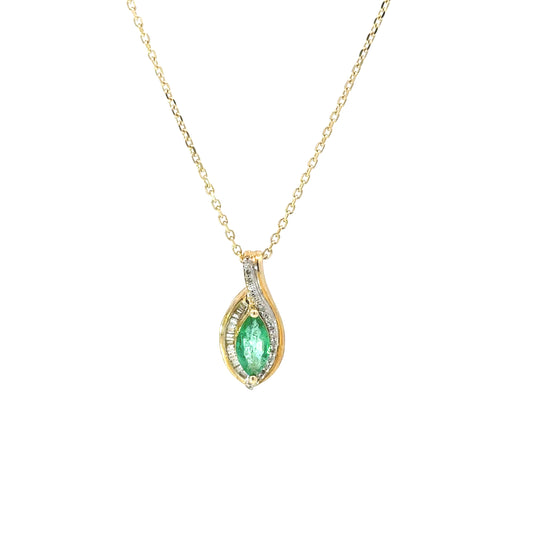 10K Yellow Gold Emerald Diamond Pendant