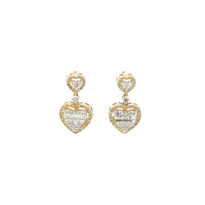 14K Yellow Gold Heart Diamond Pendant Earring Set