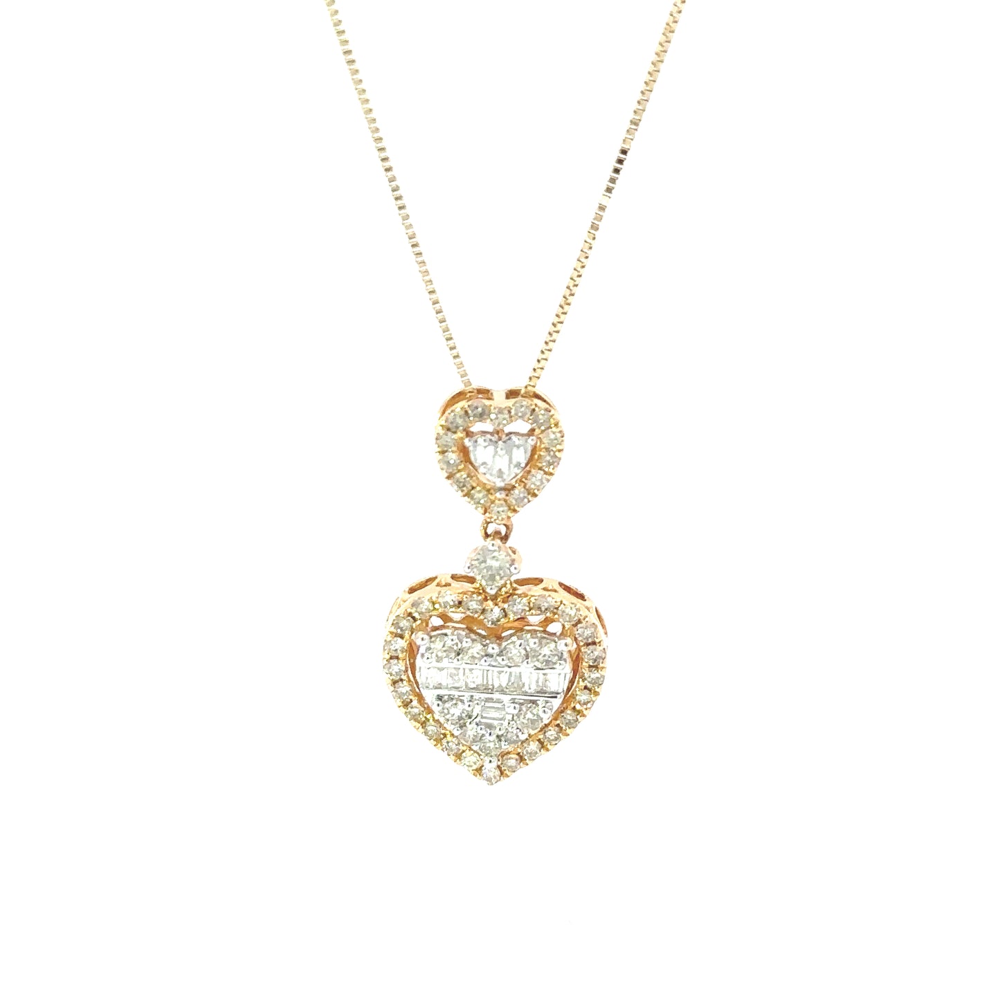 14K Yellow Gold Heart Diamond Pendant Earring Set