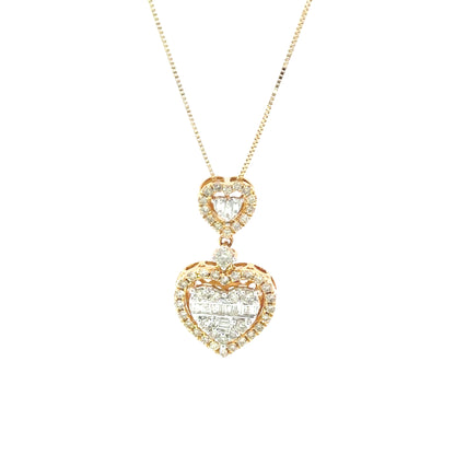 14K Yellow Gold Heart Diamond Pendant Earring Set