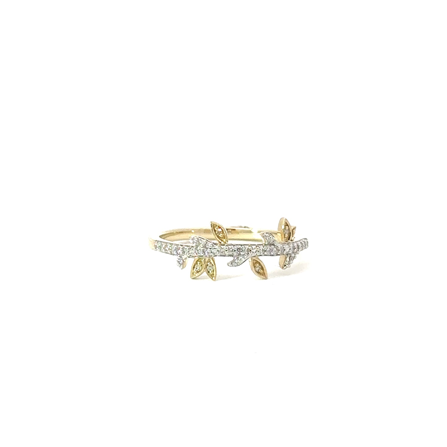 Two-Tone Leaf Motif Diamond Ring