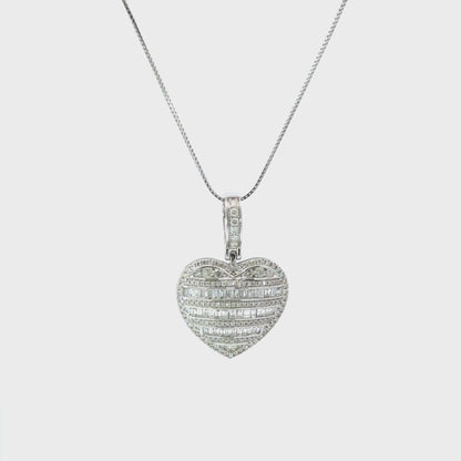 10K White Gold Diamond Heart Pendant 1.00 CTTW