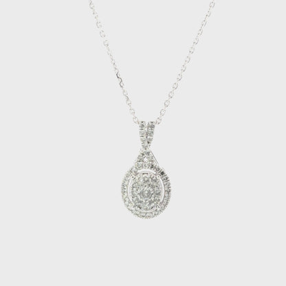 10K White Gold Diamond Oval Pendant