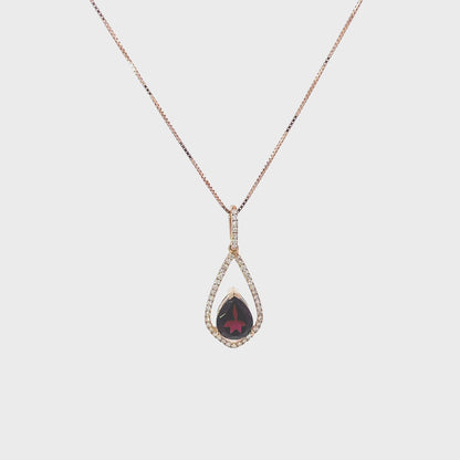 14K Rose Gold Rhodolite Diamond Pendant