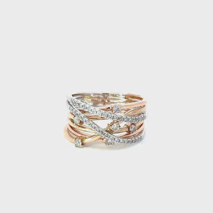 10K Tri Color Twist Diamond Ring