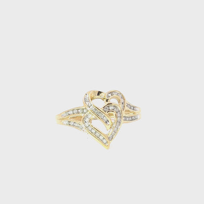 10K Yellow Gold Diamond Hearts Ring