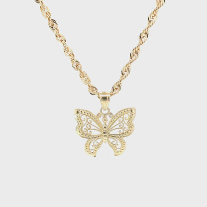 10K Yellow Gold Butterfly Rope Pendant