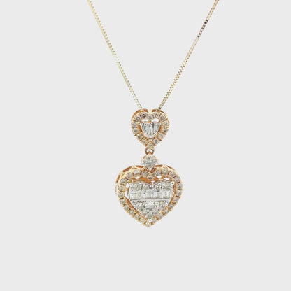 14K Yellow Gold Heart Diamond Pendant Earring Set