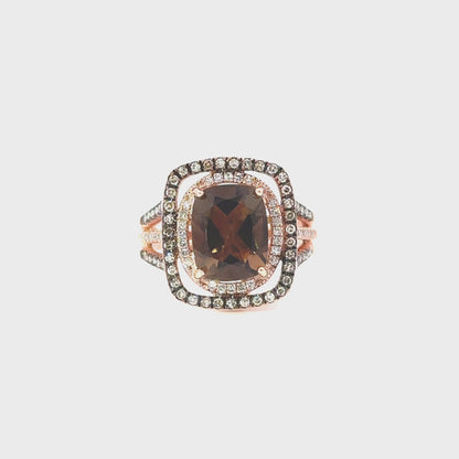 10K Rose Gold Smokey Quartz Diamond Ring