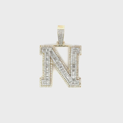 10K Yellow Gold Diamond Letter N Charm